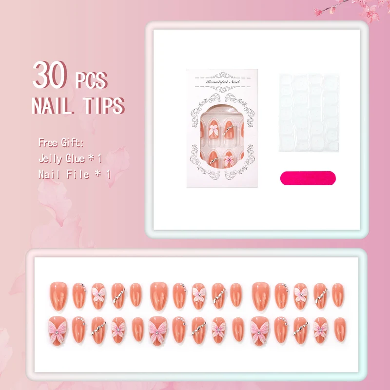 Blumenverzierte Press-On-Nagel-Set