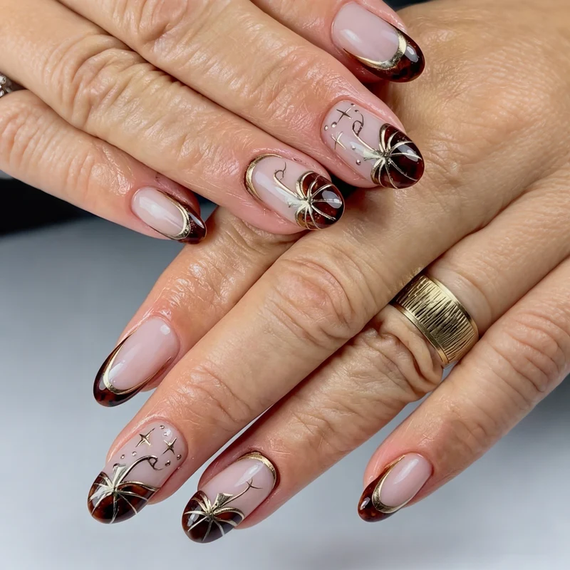 Elegantes Press-On-Nagelset mit hochwertigen Goldakzenten