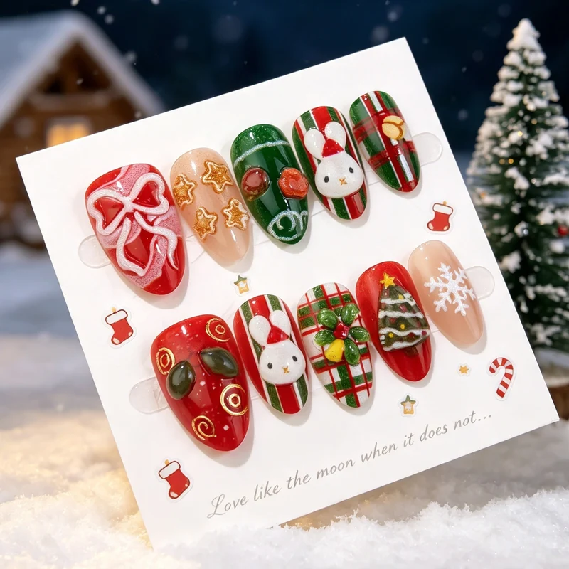 Festliche winterliche thematische verspielte Press-On Nagelkunst Set