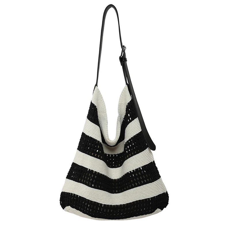 Gestreifter Woven Slouchy Tote