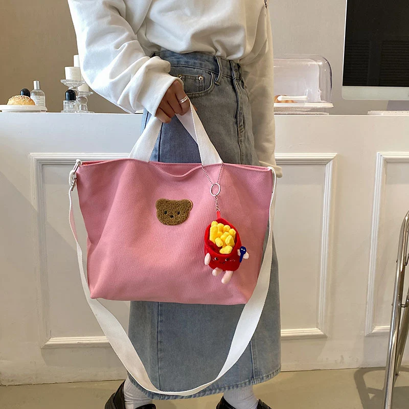 Casual Canvas Tragetasche mit süßer Bärenapplikation