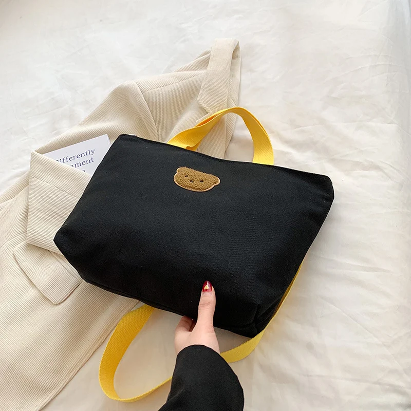 Casual Canvas Tragetasche mit süßer Bärenapplikation