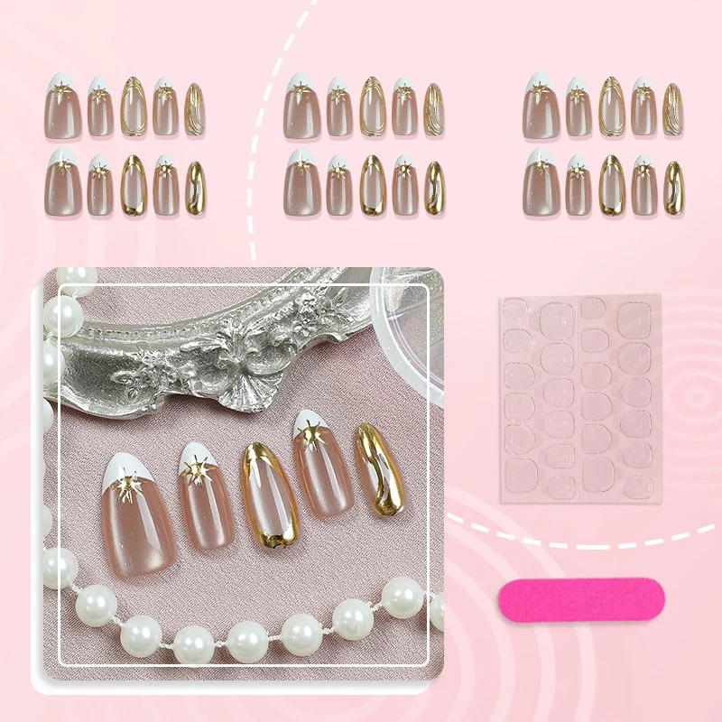 Elegantes Druck-Nagel-Set mit Goldakzenten