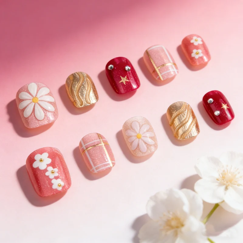 Elegantes, blumenmotiviertes Press-On-Nagelset