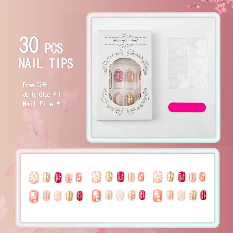Elegantes, blumenmotiviertes Press-On-Nagelset