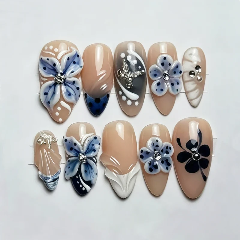 Elegante florale dekorative Press-On Nagelset 1790738681