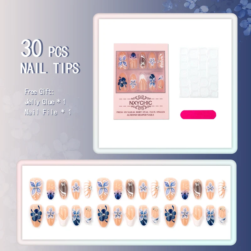 Elegante florale dekorative Press-On Nagelset 1790738681