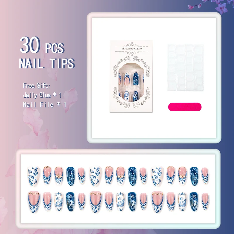 Elegantes Floral- und Schwan-Press-On-Nail-Design