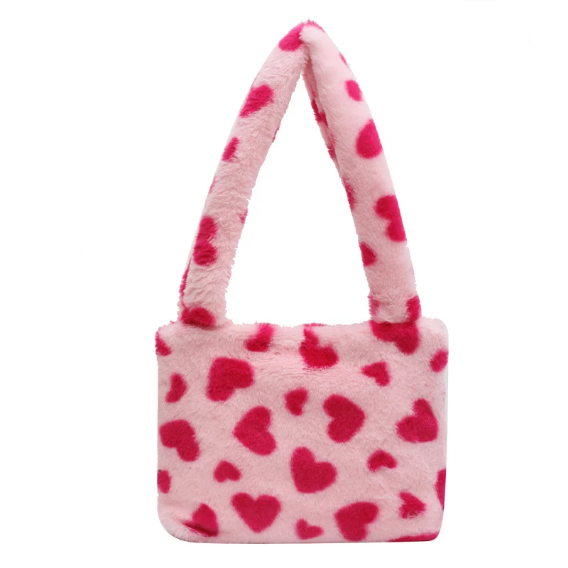 Gemütliche Plüsch-Handtasche mit Herzmuster