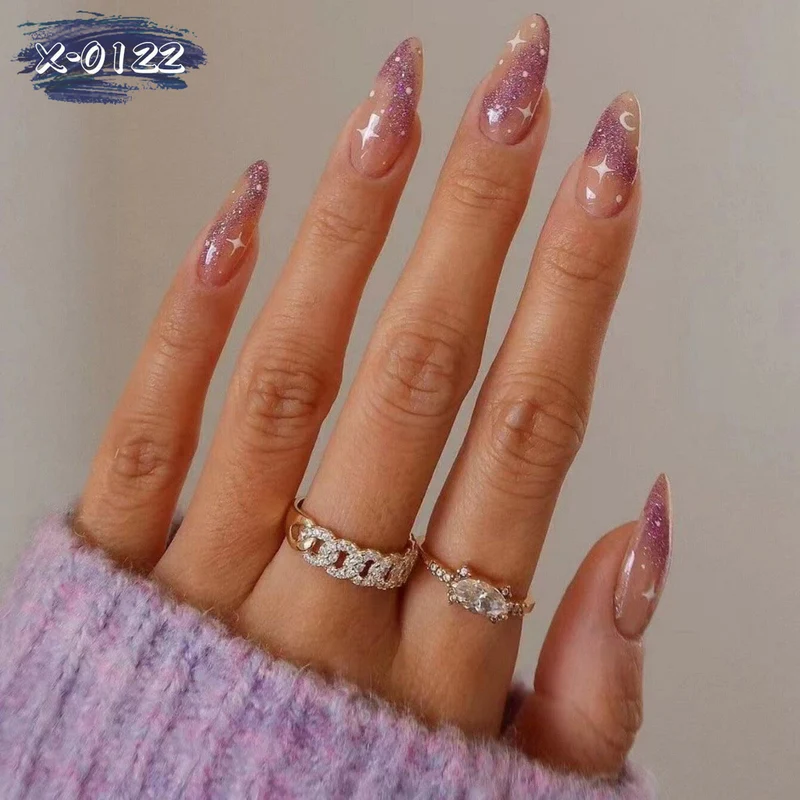 Glitzerndes Sternen Stiletto Nagelkunst Set