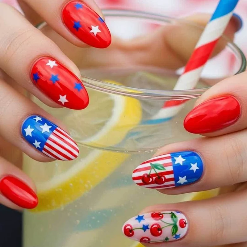 Patriotisches Kirsch-Themen-Nagelkunst-Set