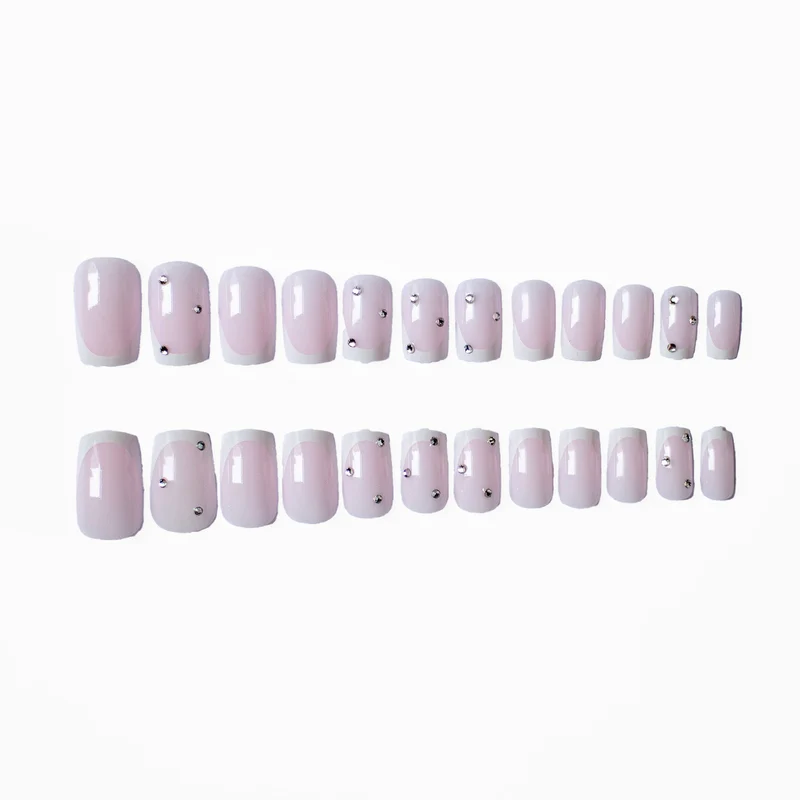 Elegantes französisches Spitzen-Acryl-Nagelkunst-Set mit Strass-Akzenten
