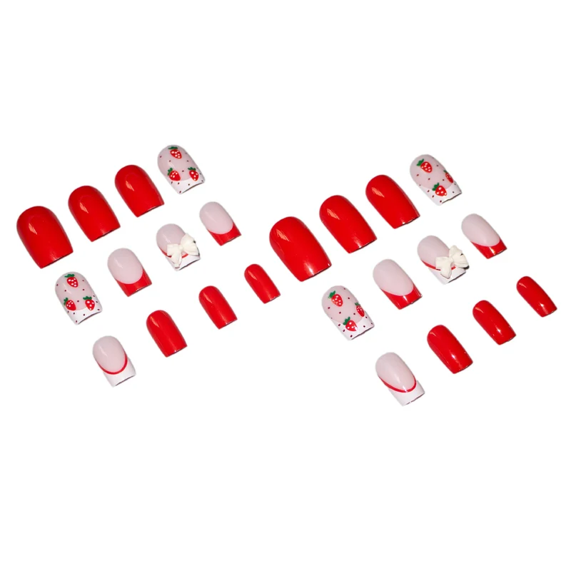 Künstlerisches Erdbeer-inspiriertes Nagelkunstset
