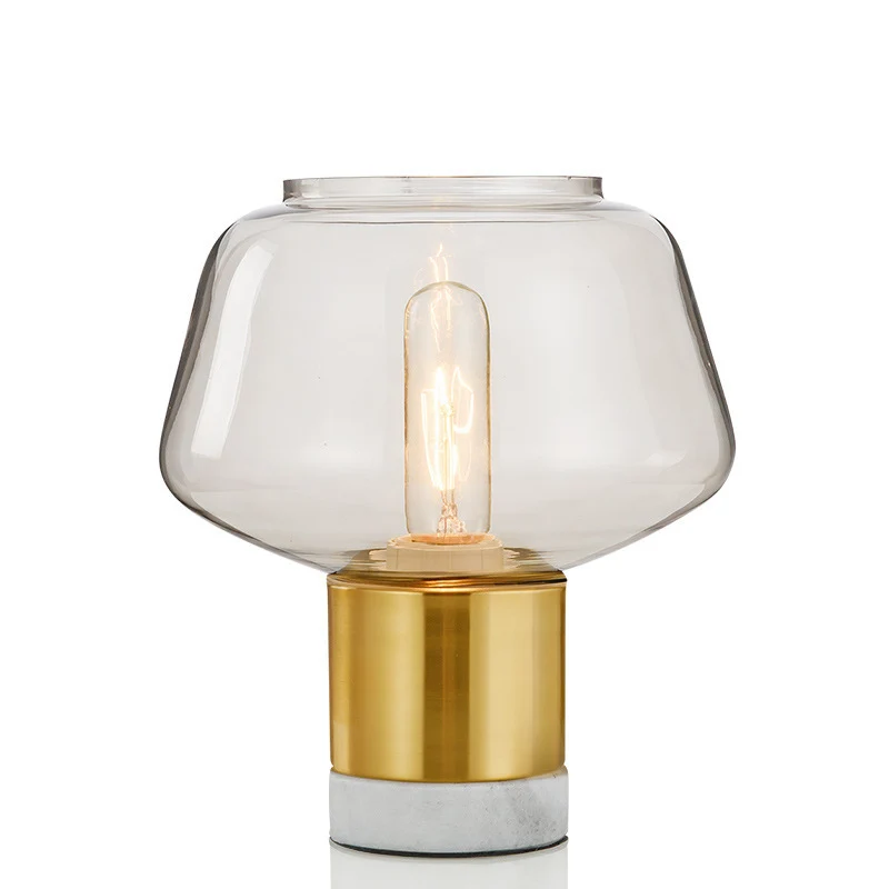 Geometrische Glas Tischlampe mit Messing- und Marmorbasis