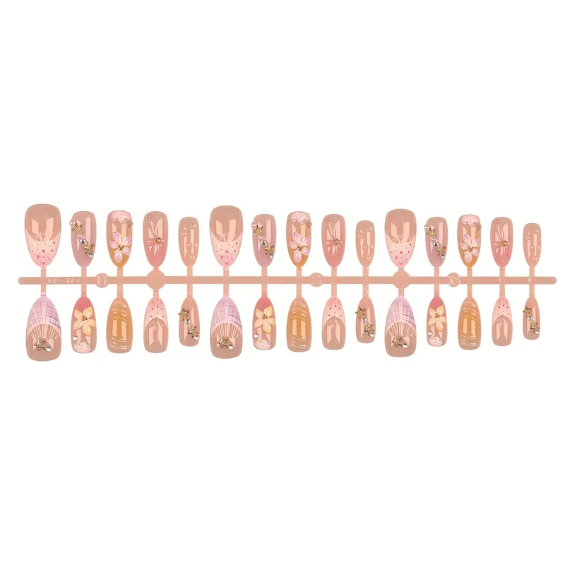 Dekoratives Press-On-Nagelset mit floralen Akzenten