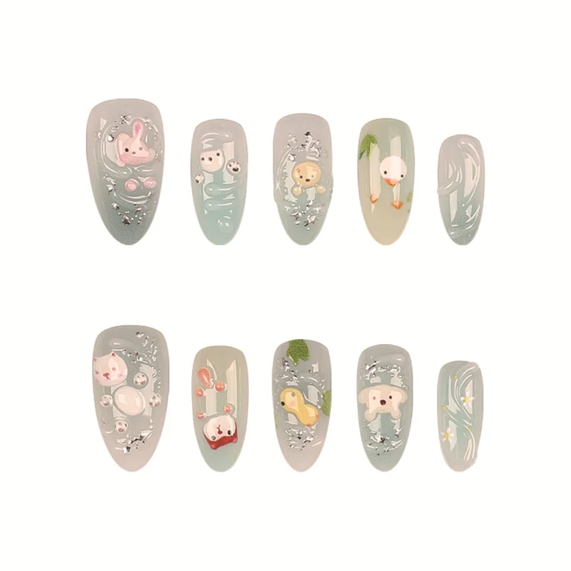 Verspieltes Tier-Themen Press-On Nagelkunst Set