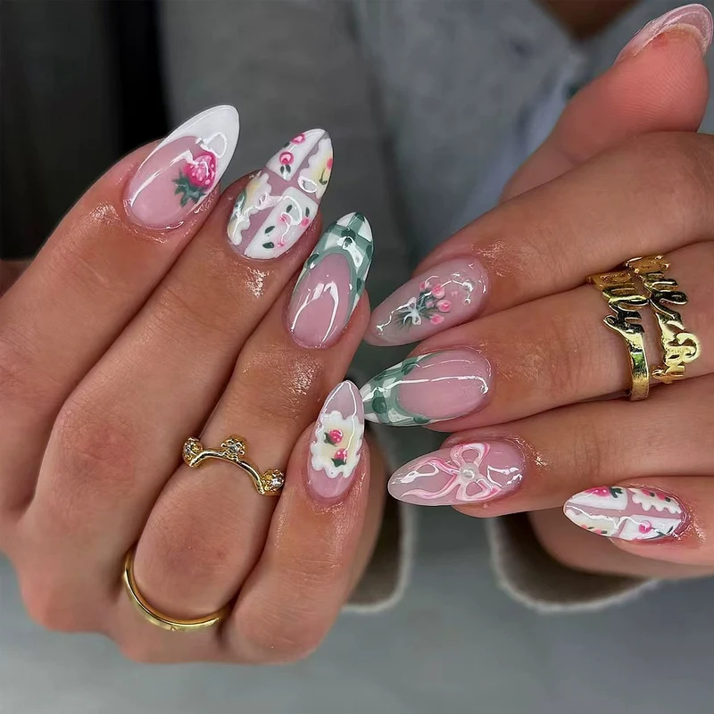 Floral Print Press-On Nail Art Set