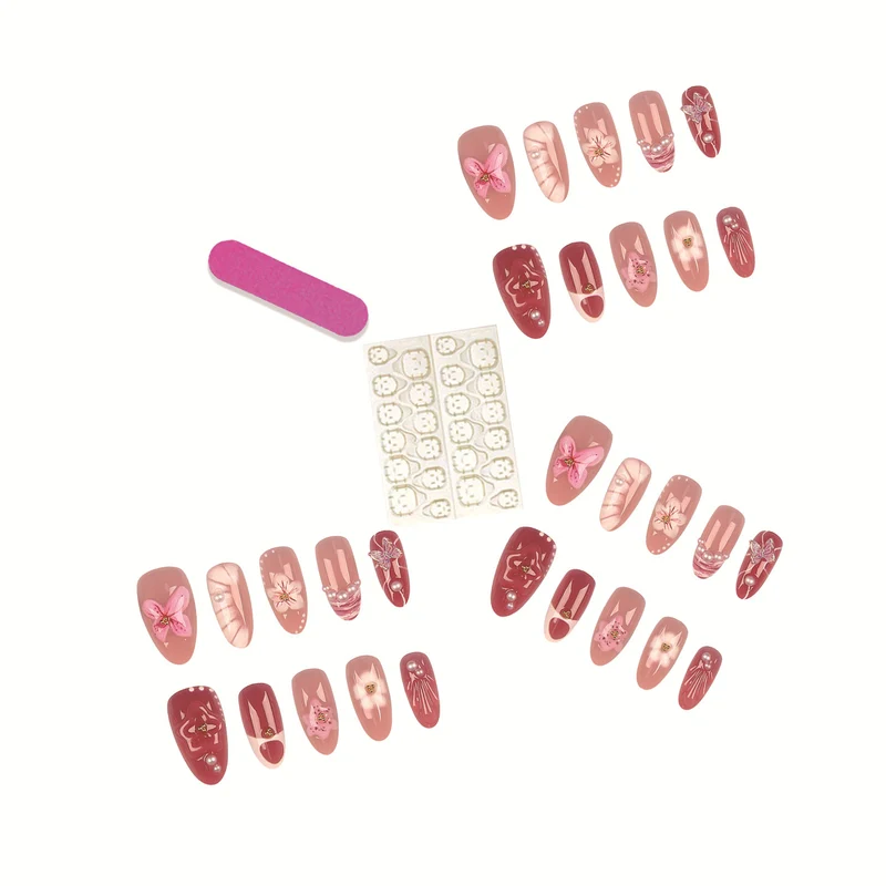 Dekorative Florale Press-On Nagelkollektion