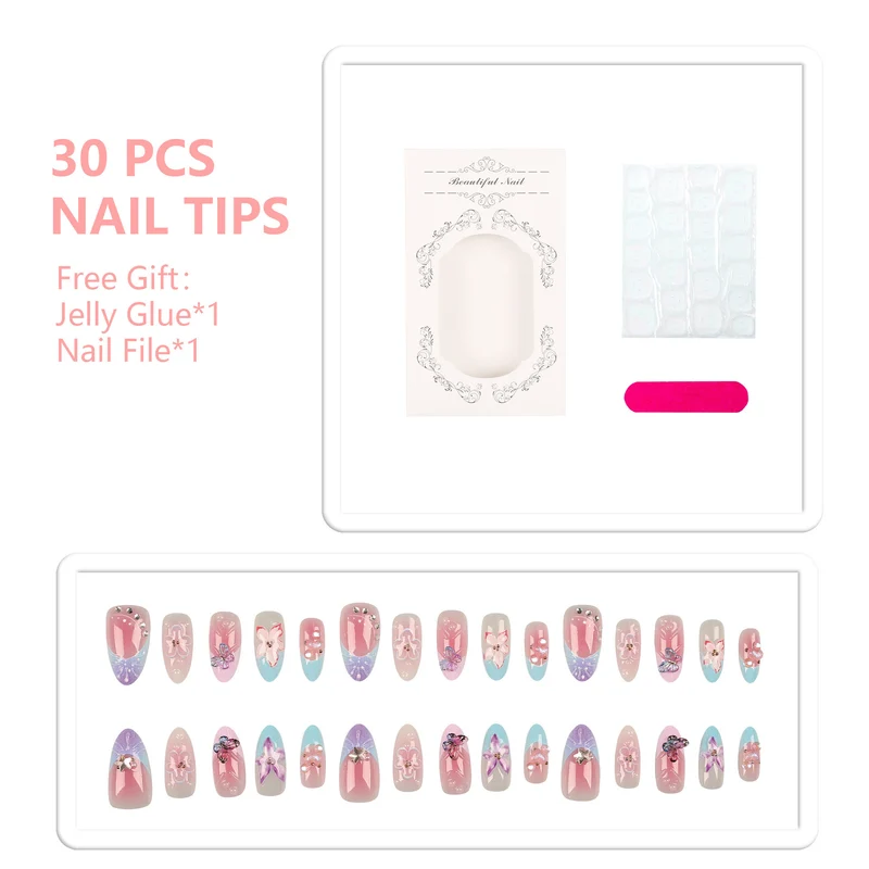 Floral Acryl Press-On Nagelkunst Set