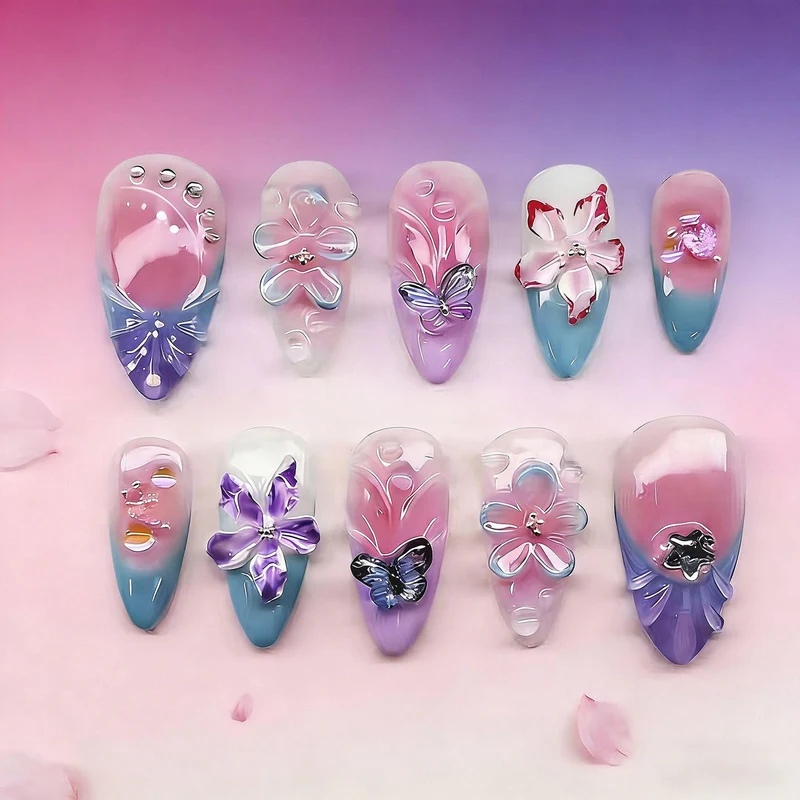 Floral Acryl Press-On Nagelkunst Set