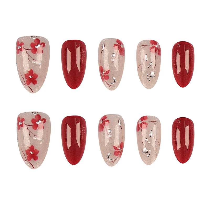 Floral Accent Press-On Nail Tips Set