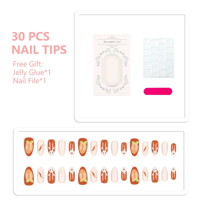 Verspieltes Kaninchen und Karotten Press-On Nagelset