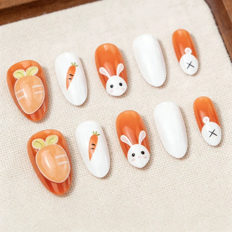 Verspieltes Kaninchen und Karotten Press-On Nagelset