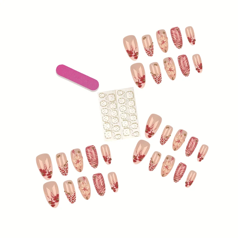 Künstlerisches Floral-Nageldesign Press-On-Set