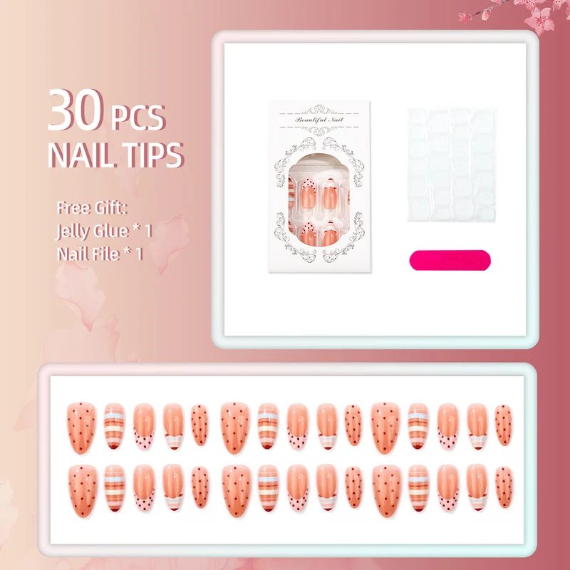 Dekoratives Druck-Nagelset mit Punkten und gestreiften Designs