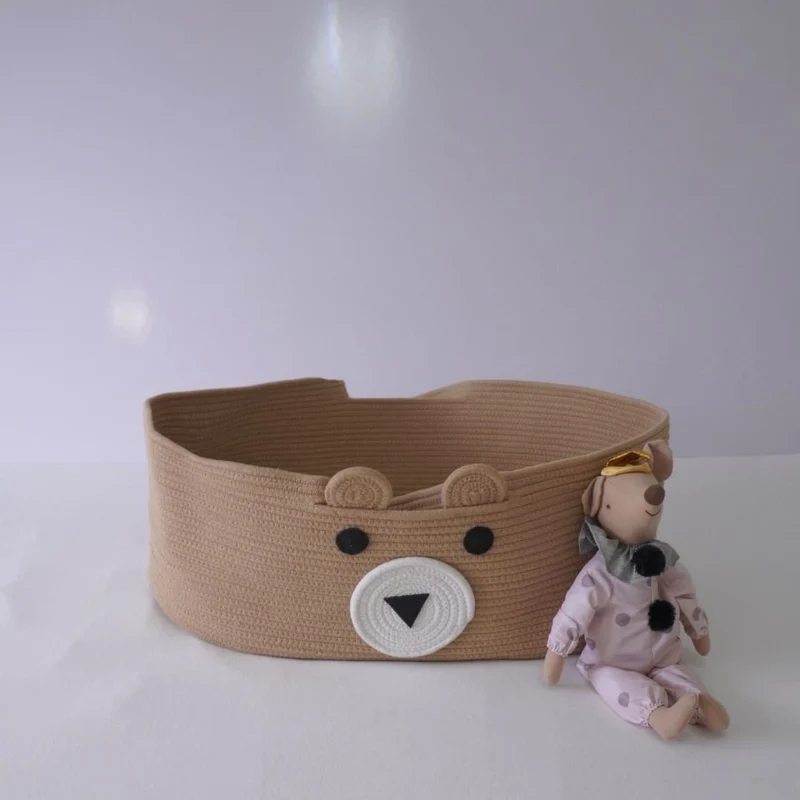Gewebter Baumwollseil Kinderzimmer Aufbewahrungskorb mit Bärengesicht Organizer
