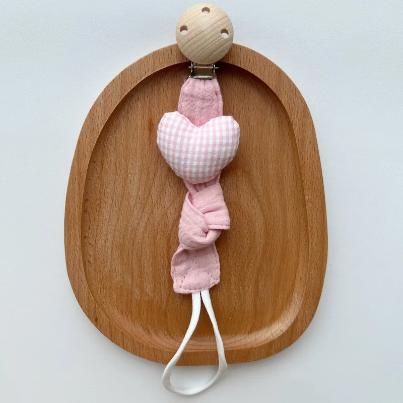 Holzclip Fuchs Plüsch Schnullerhalter mit geknotetem Musselinstreifen