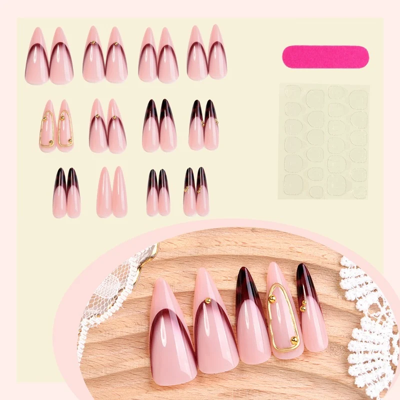 Kunstnagelset mit elegantem Ombre-Design und goldenen Akzenten Karnz