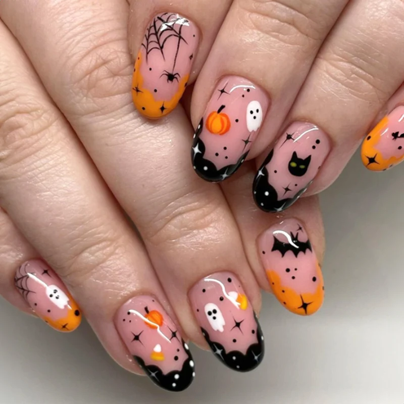 Künstliche Kunstnägel mit gruseligen Halloween-Motiven Karnz
