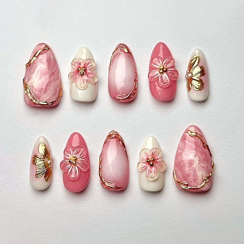 Künstliche Kunstnägel mit floralen und glamourösen Designs Karnz