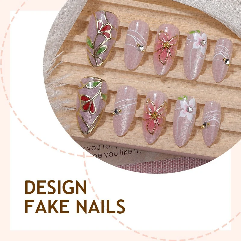 Künstliche Kunstnägel mit floralem Design und schimmerndem Finish Karnz