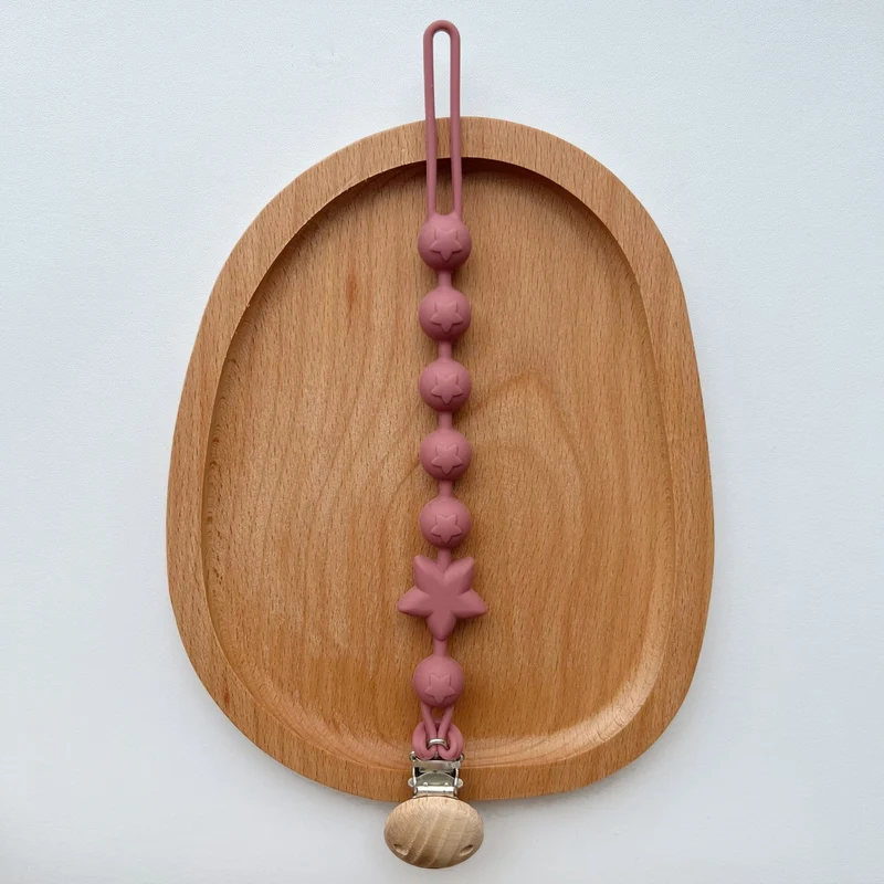 Silikonsternperlen Schnuller und Beißring Clip mit Holz Sicherheitsklemme