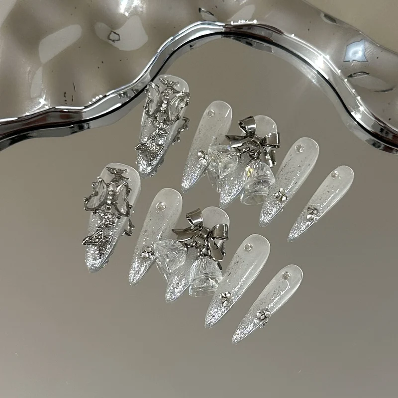 Künstlerisches mit Strass verziertes Press-On-Nagel-Set