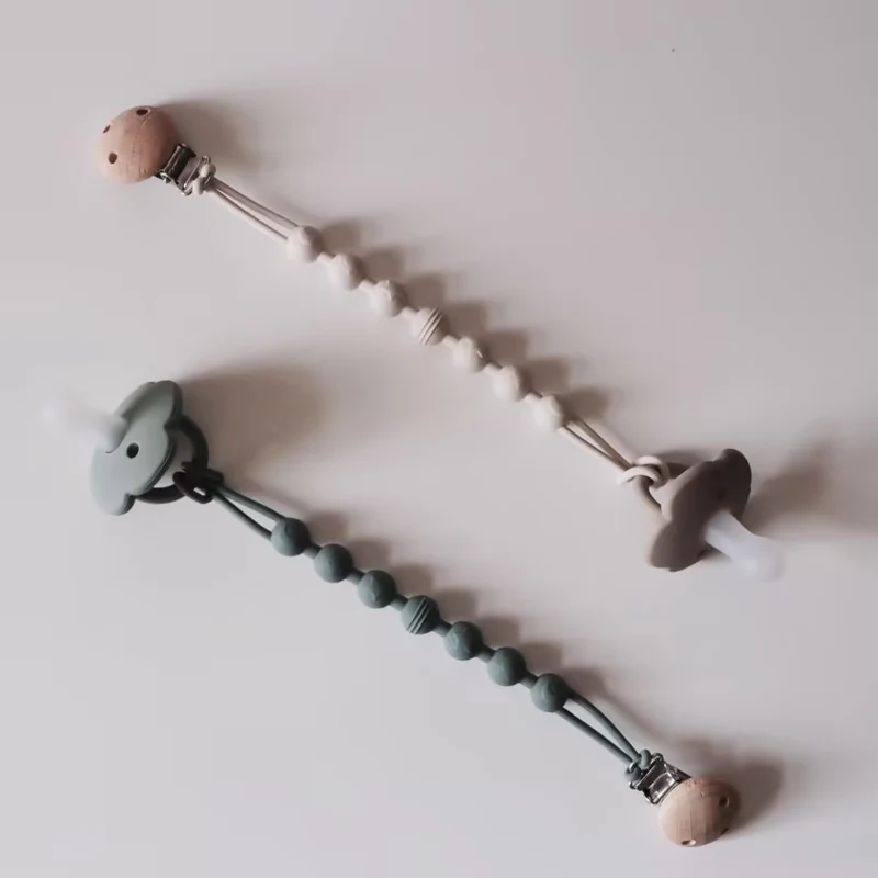 Silikonperlen Schnullerclip mit Holz Sicherheitsklammer