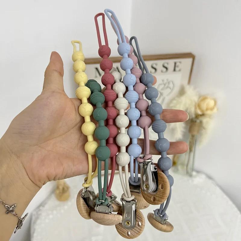 Silicone-Bead-Schnullerclip mit Holzhalter