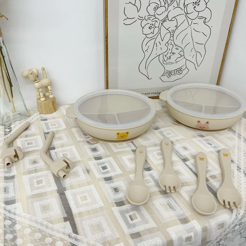 Silikon-Baby-Löffel- und Gabelset mit weichen, ergonomischen Griffen