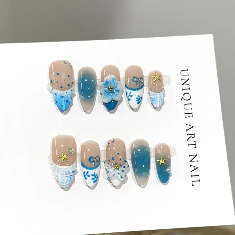 Künstlerisches vom Ozean inspiriertes Press-On-Nagelset