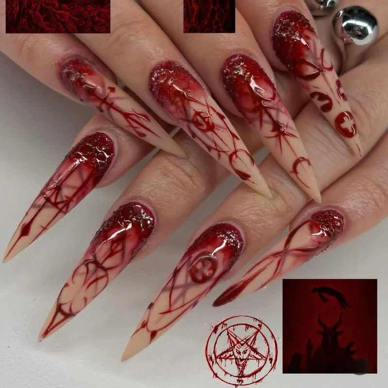 Kreatives Kunstnagelset mit schaurigen Blutmotiven Karnz