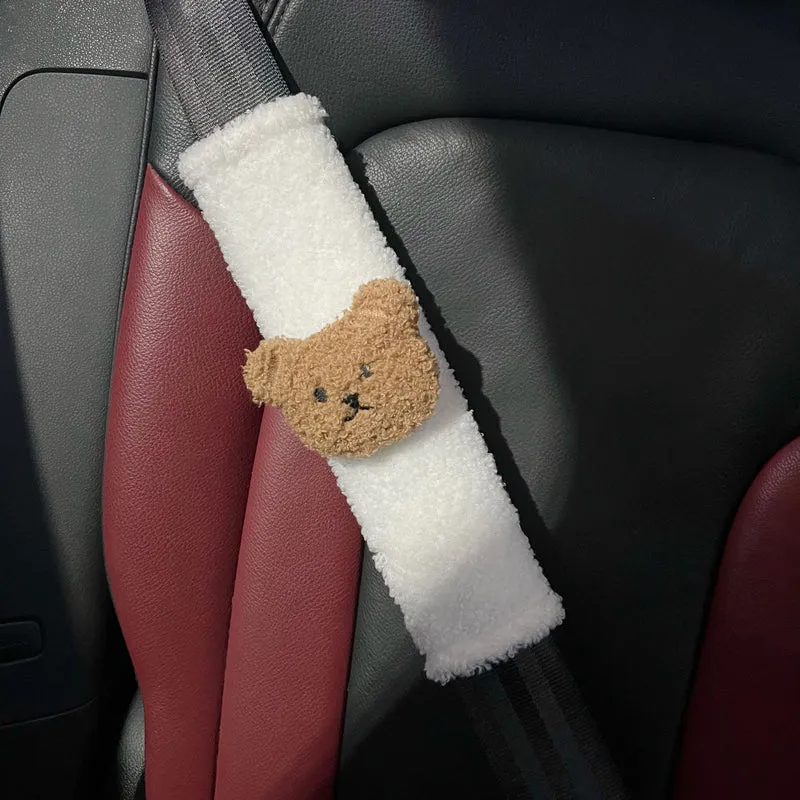 Sherpa-futterte Sicherheitsgurt-Komforthülse mit Teddy-Kopf-Akzent