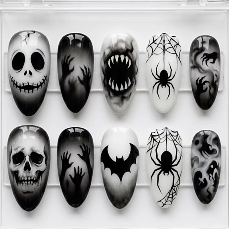 Kreatives Kunstnagelset mit gruseligen Motiven Karnz