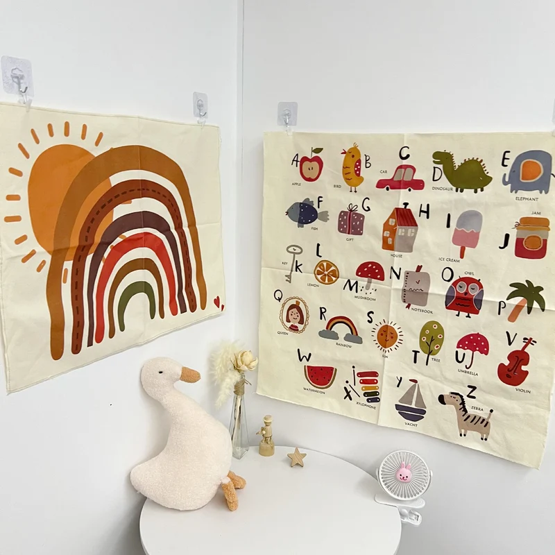 Retro Boho Regenbogen Baumwolle Wandteppich mit Sonnenmotiv