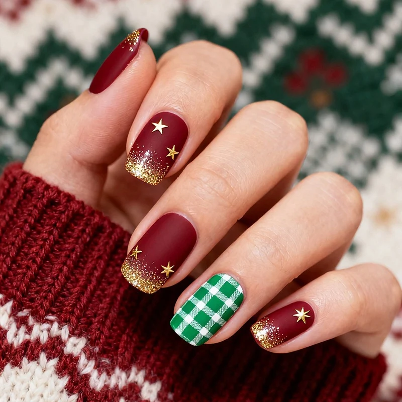 Festliches Kunstnagelset mit Glitzer- und Weihnachtsmotiven Karnz