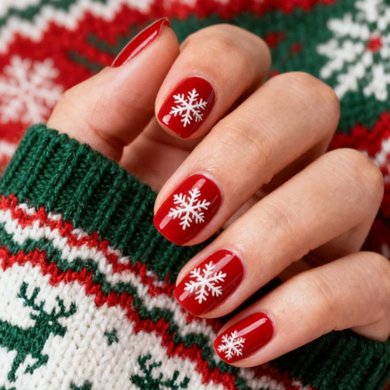 Festliche Kunstnägel mit winterlichen Schneeflockenmustern Karnz