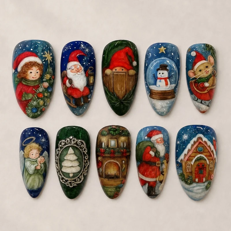 Festliche Kunstnägel mit Weihnachtsmotiven Karnz