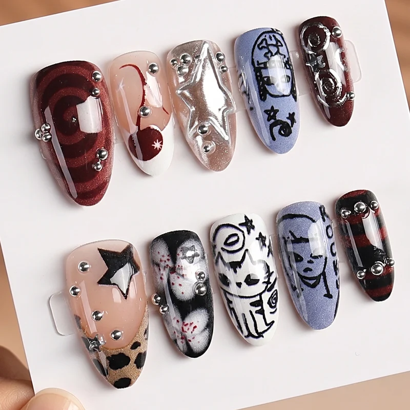 Kreatives Kunstnagelset mit einzigartigen Designs und Glitzerelementen Karnz