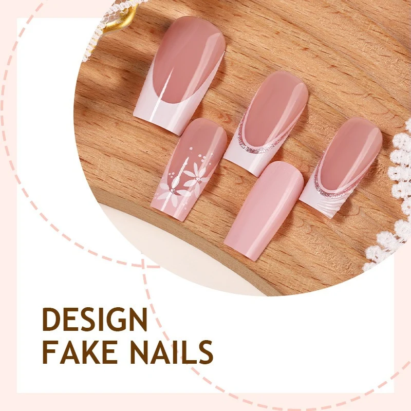 Elegantes Kunstnagelset mit zarten Blumen-Design und Hochglanz-Finish Karnz